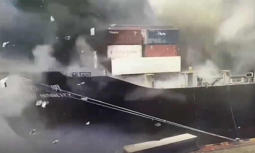 Explosion rocks Yang Ming container ship